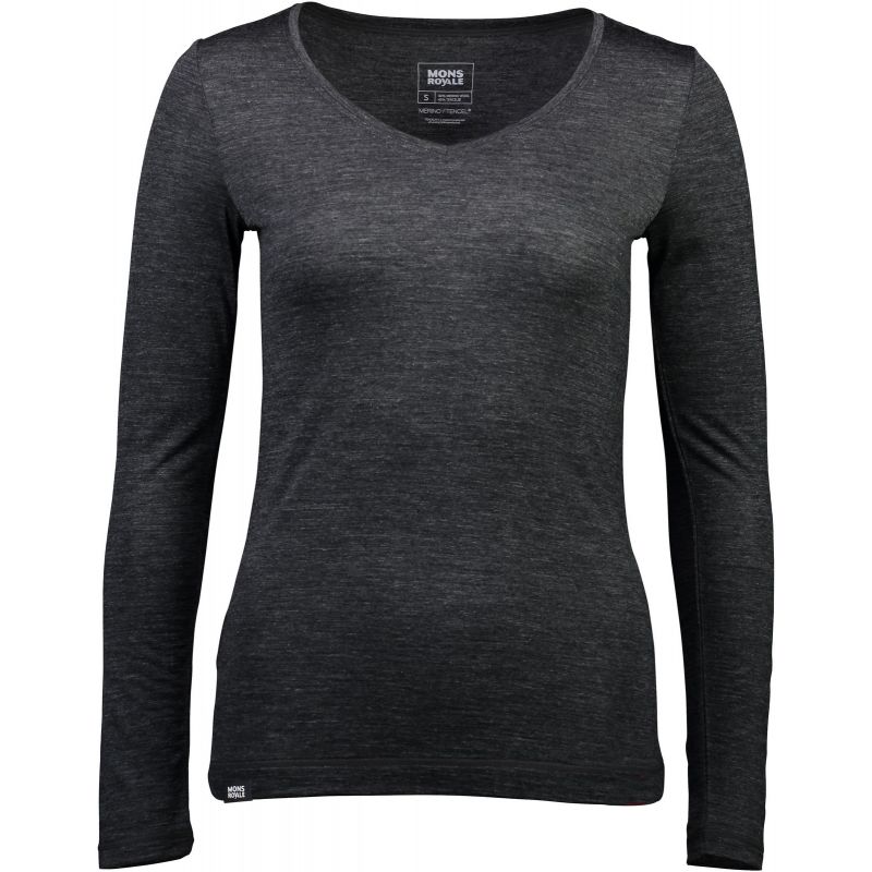 MERINO TRIKO NO ORDINARY V-NECK LS SMOKE - černá - S