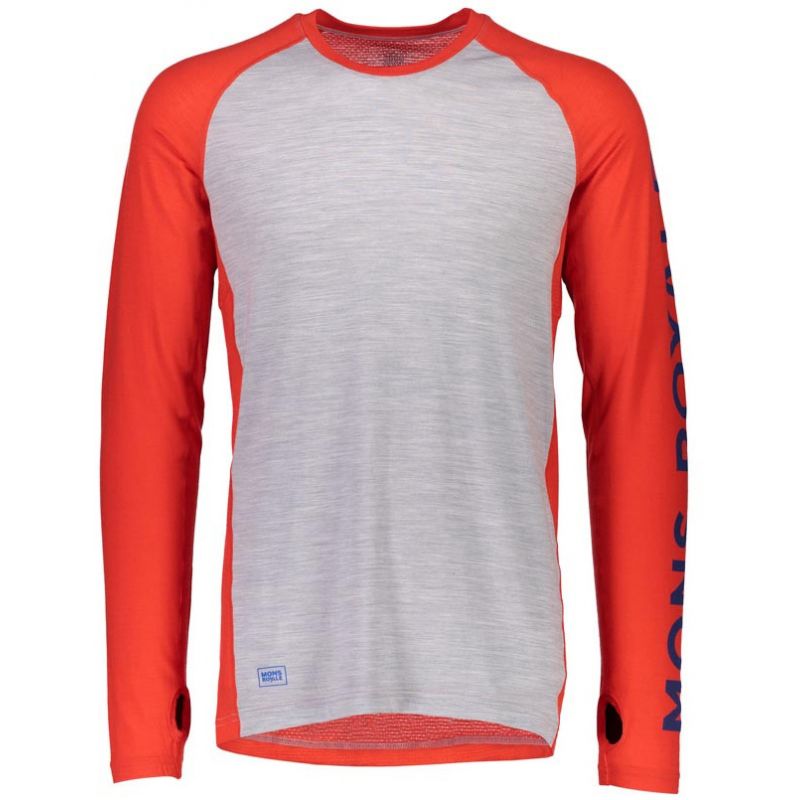 MERINO TRIKO TEMPLE TECH LS GEO BRIGHT RED / GREY MARL - oranžová - M