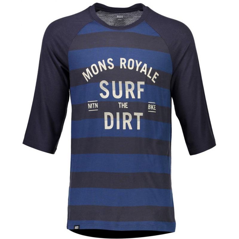 MERINO TRIKO REDWOOD 3/4 RAGLAN T SURF INK STRIPE / 9 IRON - L